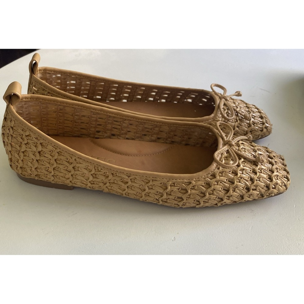 Eric Javits Parris Raffia Natural Woven Square-Toe Ballet Flats in Tan Size 9 - Picture 5 of 15